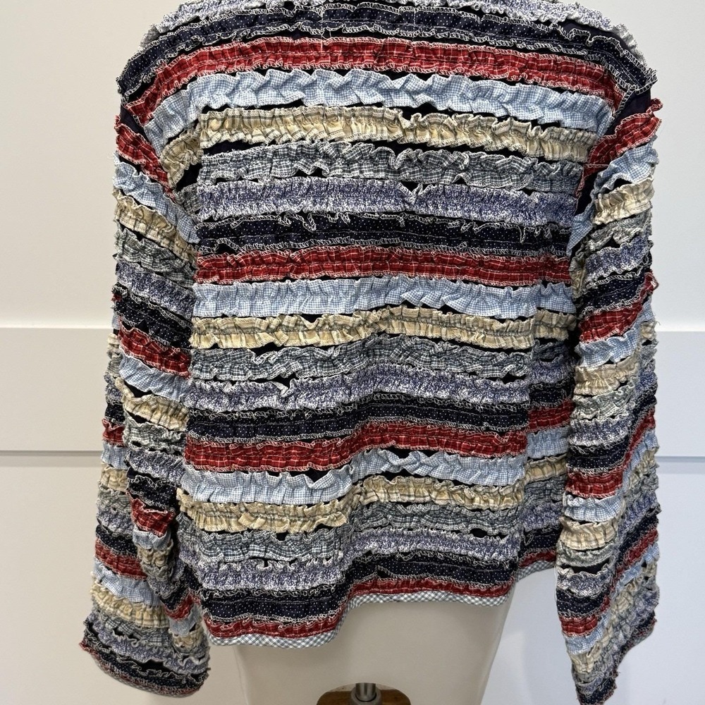 Vintage Don't Mess With Texas Ruffled Patchwork Rag Rug Cardigan Jacket L - Picture 3 of 11